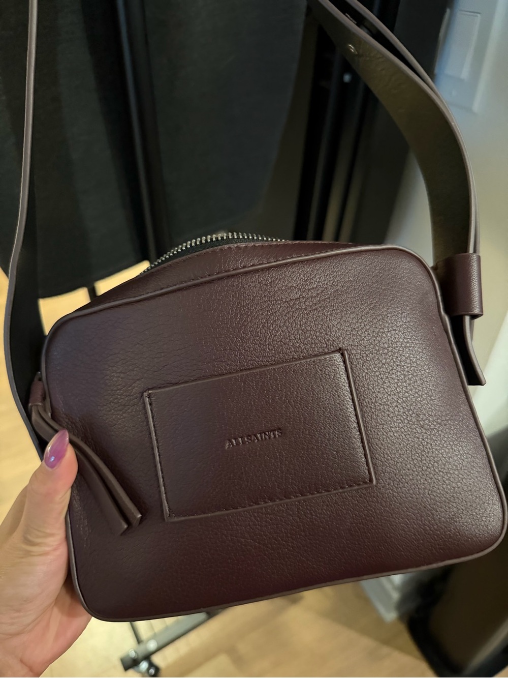 AllSaints Plum Leather Crossbody Bag